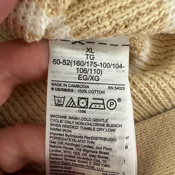 Gap Women's Hooded Sweater Size XL Waffle Knit Carmel White Stripe Beach - Picture 6 of 9